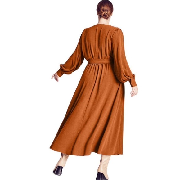 Refinity City Chic Ellie Maxi Dress Size XXL/24 Faux Wrap Brown Long Sleeve Fall - Picture 7 of 16